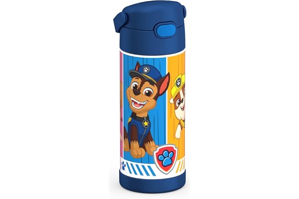 THERMOS FUNTAINER Water Bottle with Straw, 14oz, Paw Patrol Boy | Kids Stainless Steel Insulated Water Bottle, Keeps Drinks C