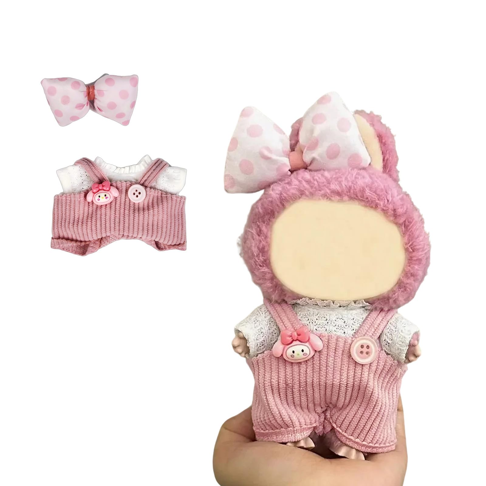 Photo 1 of 17cm Doll Clothes(NO Doll), Cute Dolls Outfit Accessories with Hair Clip + Top + Suspenders Pants, Small Kawaii Clothes Set for Dolls(Style 8)