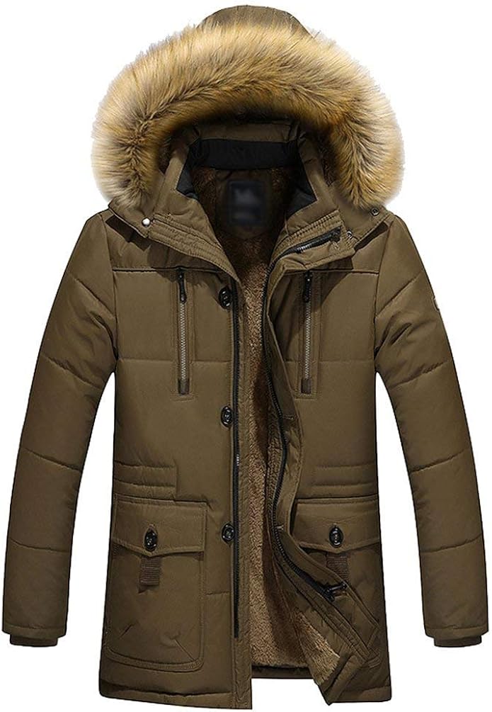 BOLAWOO Men's Winter Thicken Parka Hoodie Fleece Warm Long Quilted