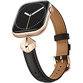 WFEAGL Leather Band Compatible with Apple Watch Bands Women 42mm(Series 11/10) 38mm 40mm 41mm,Dressy Slim Grain Genuine Leather band for iWatch SE Series 11/10/9/8/7/6/5/4/3/2/1-Black/RoseGold