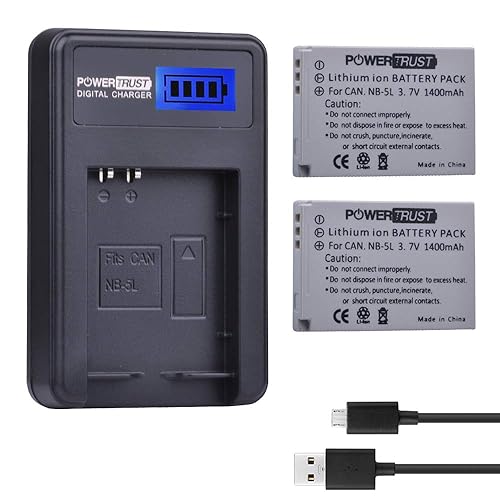 2-Pack NB-5L Battery and LCD USB Charger for Canon PowerShot S100, S110,  SD700 is, SD790 is, SD800 is, SD850 is, SD870 is, SD880 is, SD890 is, SD900 