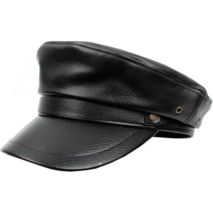 Leather Motorcycle Cap With Skull-Head Rivets