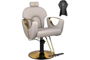 LUXMARS Barber Chair Salon Chair Hydraulic Reclining Barber Chairs 360 Degrees Rolling Swivel Hair Styling Chair Cutting Chairs Salon Shampoo Equipmen - Grey