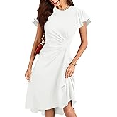 oten Women's 2025 Elegant Ruffle Sleeve Ruched Waist Flowy A Line High Low Midi Cocktail Party Dress