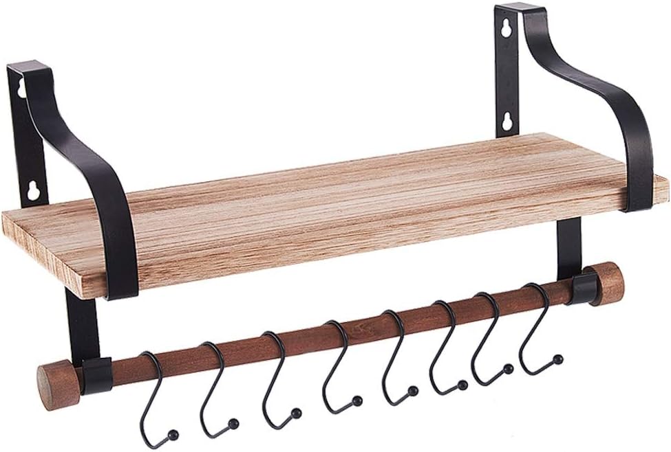 Shelving Solution Floating Shelves Wall Mounted with Towel Bar and 8 Removable Hooks
