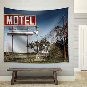 Old Motel Sign on Route 66, USA - Fabric Wall Tapestry Home Decor - 51x60 inches
