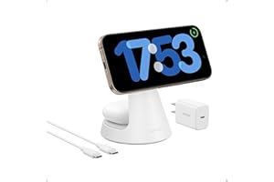 Anker MagSafe Compatible 2-in-1 Charging Stand, iPhone 16 Wireless Charger, Qi2 Certified 15W Ultra-Fast,Adjustable and Super Strong,for iPhone 16/15/14/13/12 Series,AirPods (White, with 40W Adapter)