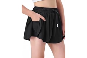 Hvididan Butterfly Shorts Girls 2 in 1 Flowy Skorts with Pocket Athletic Running Tennis Skirts 3-14Y