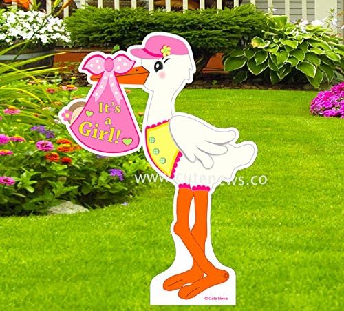 It's a Girl Yard Stork Sign, New Baby Lawn Announcement or Pink Baby Shower Party Decor (Die Cut 4 ft. Tall)