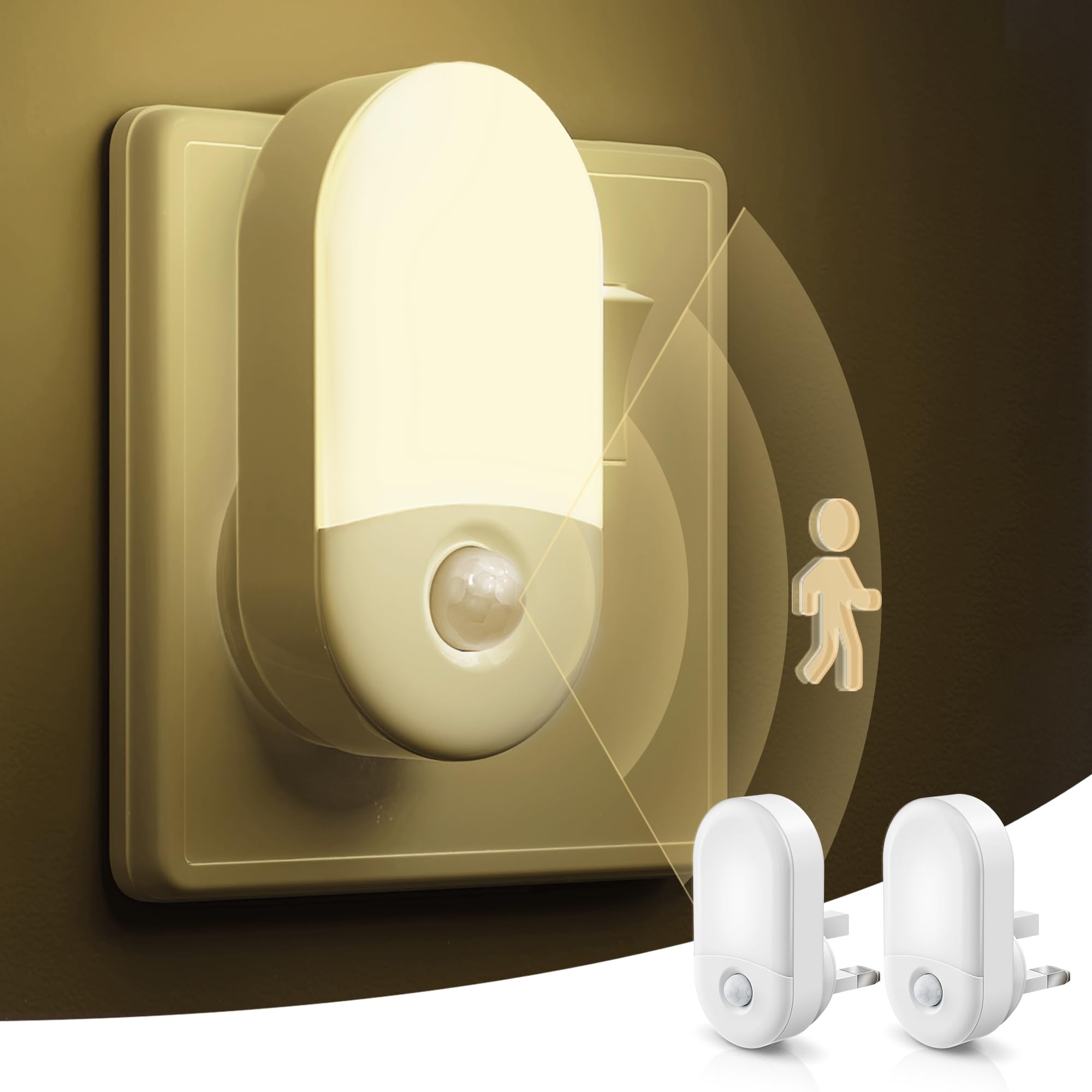 LOHAS-LED Motion Sensor Night Light Plug into Wall, 2 Pack, Motion Sensor Lights Indoor, Warm White 3000K, Plug in Night Light Movement Sensor Light Indoor for Kids Baby Adult Children's Room, Bedroom — image 1