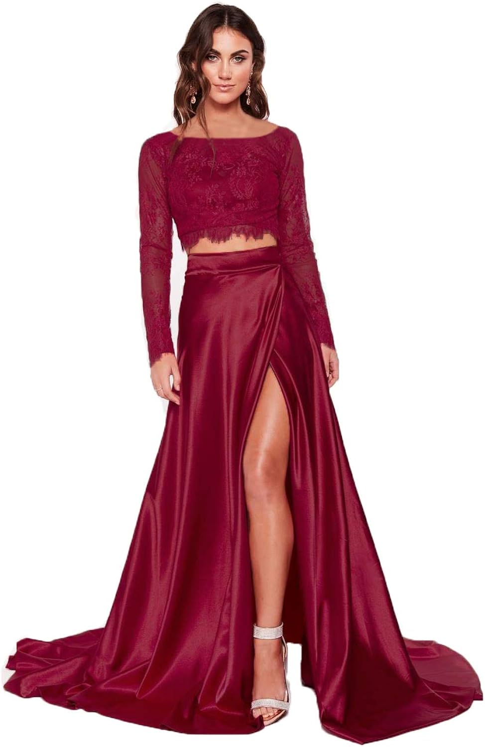 Clothfun Two Piece Prom Dresses Off Shoulder Formal Dresses for Women Evening Party Gowns with Pockets