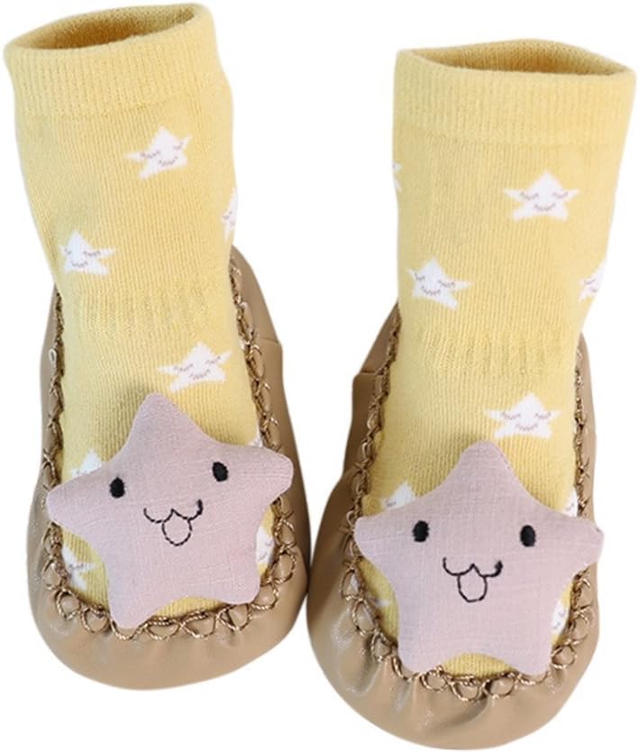 Auxma Baby Floor Socks, Babe Girl Boy Toddler Non-Skid Cartoon Socks Baby Infant Cotton Socks Slipper Shoes Boots (M/6-12 M, Yellow)