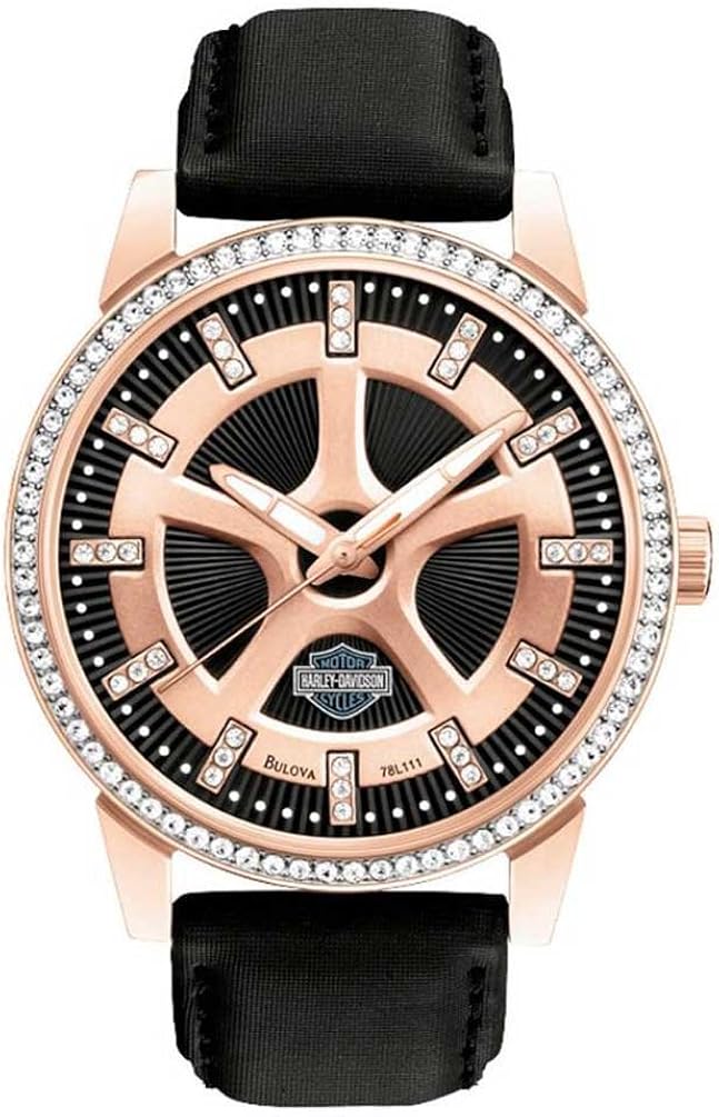 HarleyDavidson Women's Watch, Embellished Crystal Stones, Leather Band 78L111