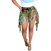 SIAEAMRG Jean Shorts for Women Juniors, Summer High Waisted Stretchy Frayed Raw Hem Tassels Denim Shorts