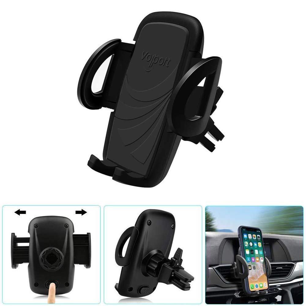 Air Vent Phone Holder for Car, Volport 360 Rotation Smartphone Car Vent Mount Cradle with One Button Design & 2 Level Clamp for iPhone Xs MAX XR X Samsung Galaxy S10 S9 S8 Note9 Note8 Google Pixel LG