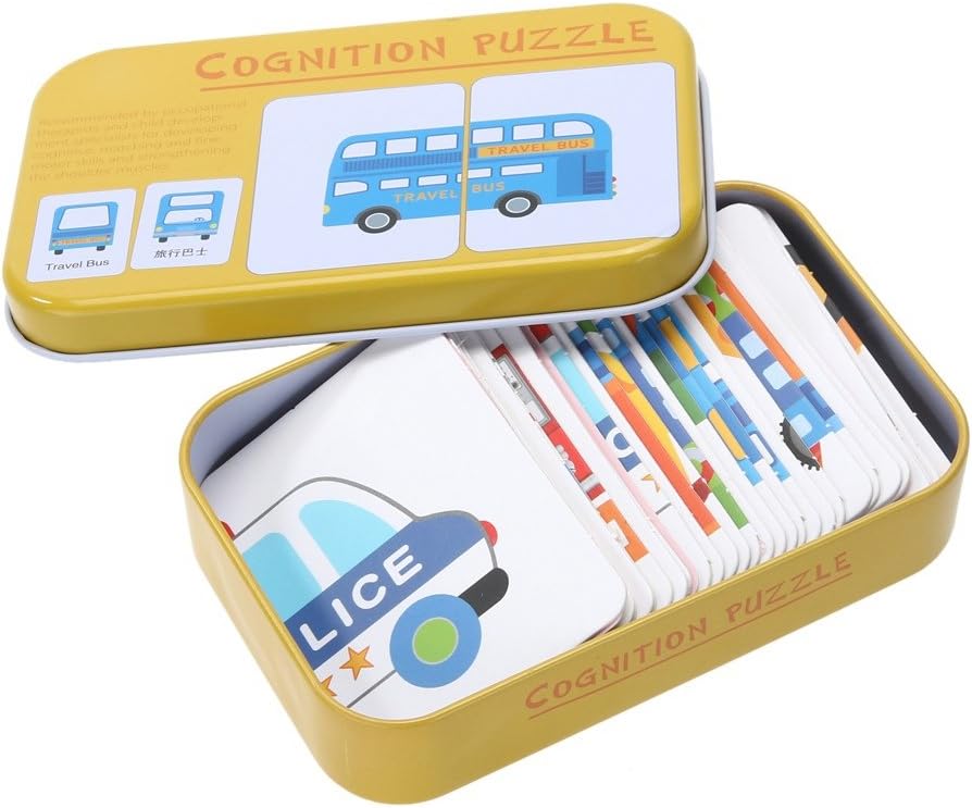Blaward Baby Kids Flash Early Education Learning Card Jigsaw cognition puzzle Toy Toddler Matching Cognitive Development Card Toys cars/ Fruit / Animal / Life Set Couple Puzzle 32Pcs