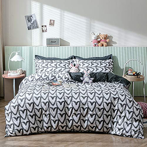 Loussiesd Heart Duvet Cover Set For Girls King Modern Hearted Love Pattern Bedding Set Women Teens Adults Bedroom Decor Reversible Gray White Comforter Cover Cute Girl Bedspread With 2 Pillow Case