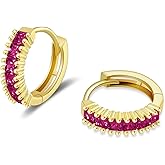 STAYLOVE Small Gold Hoop Earrings for Women 14K Real Gold Plated Mini Cartilage Hypoallergenic Cubic Zirconia Birthstone Huggie Earrings for Women