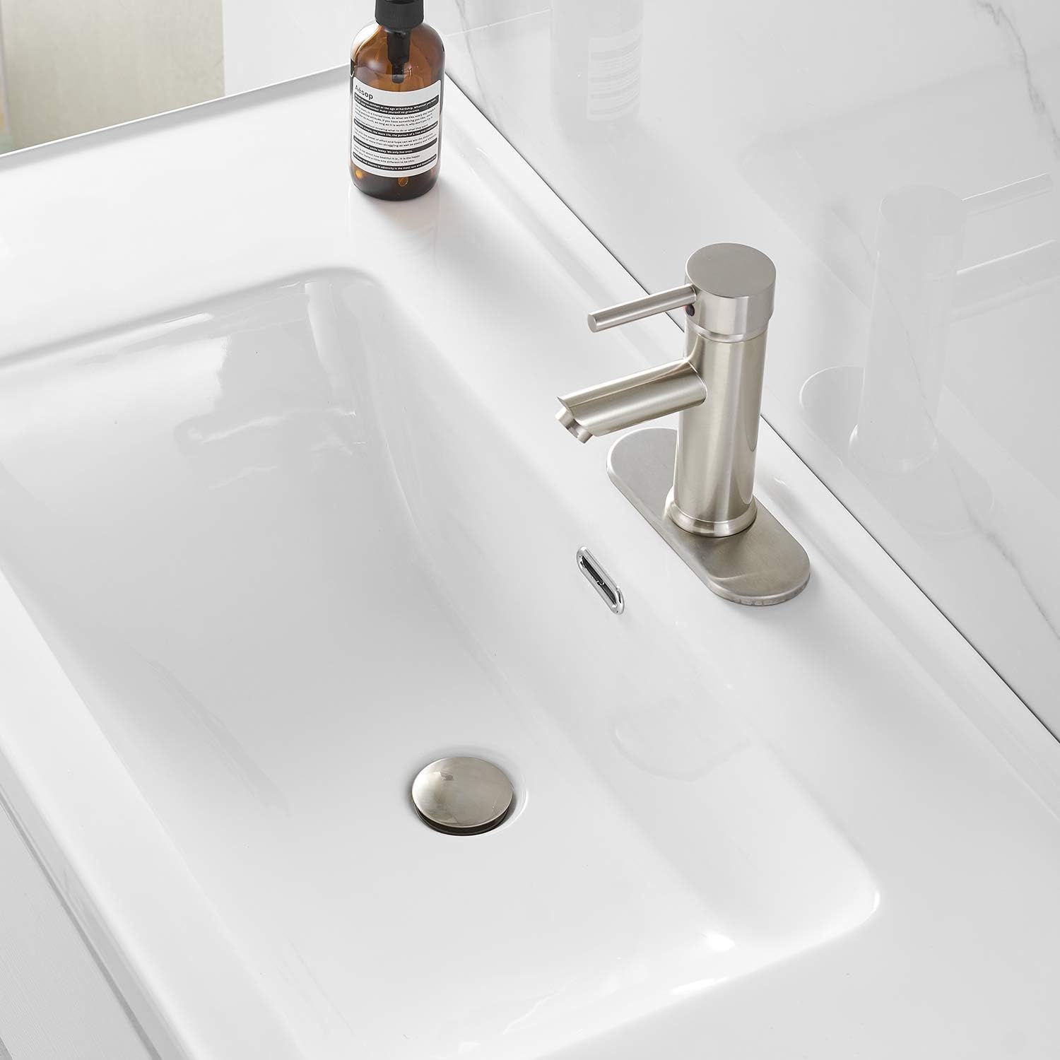 Greenspring Bathroom Sink Drain with Overflow Bathroom Faucet Vanity Sink Drain Stopper with Overflow Brushed Nickel Fits Bathroom Standard Sink Hole 1-1/2" to 1-3/4": Home & Kitchen