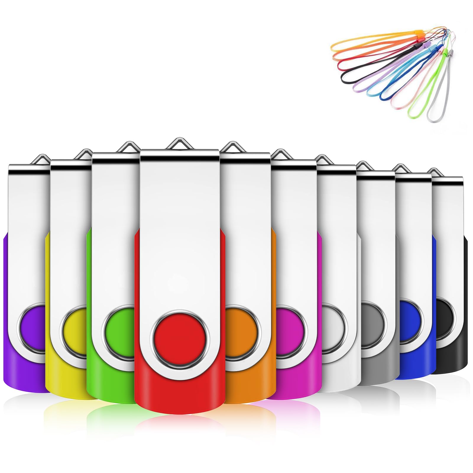 EASTBULL Memory Stick 512MB USB 10Pack, USB 2.0 Thumb Flash Drives Swivel Design Pen Memory Stick Fold Storage (10 Mixed Color With Lanyard)