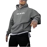 VIPWOLF Men's Fall Hoodies Letter Graphic Hooded Sweatshirts Casual Loose Pullover Tops with Pocket