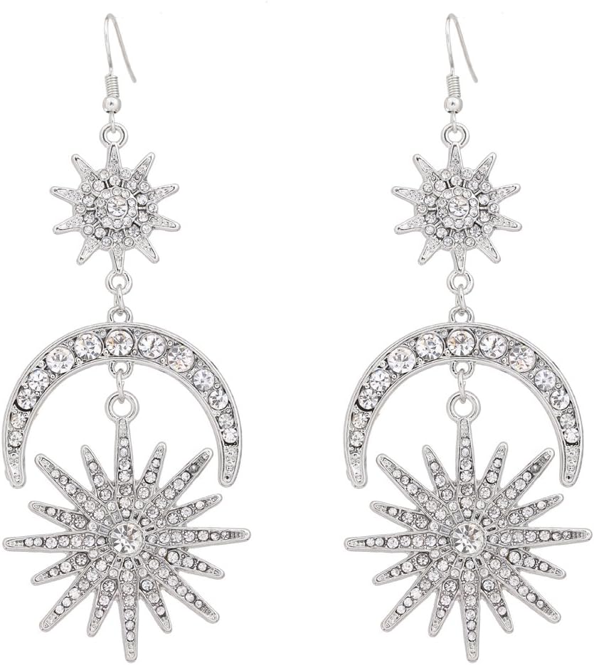 Statement Rhinestone Drop Earrings for Women Star Moon Burst Crystal Dangle Earrings wedding Party Jewelry