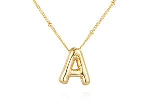 Qyalie Chunky Bubble Initial Letter Necklace for Women Balloon Statement Dainty Alphabet Pendant 14K Gold Plated Puffy Name Personalized Jewelry