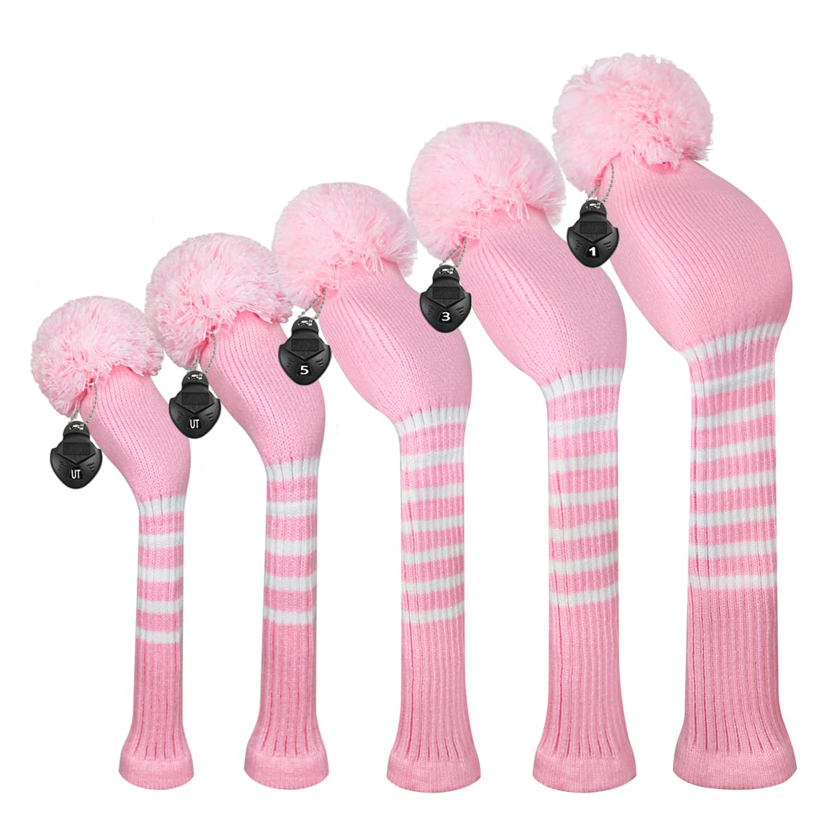 Scott Edward Golf Head Covers for Woods 5 PCS Knit Golf Club Cover Driver Cover*1 Fairway Wood*2 Hybrid (UT)*2