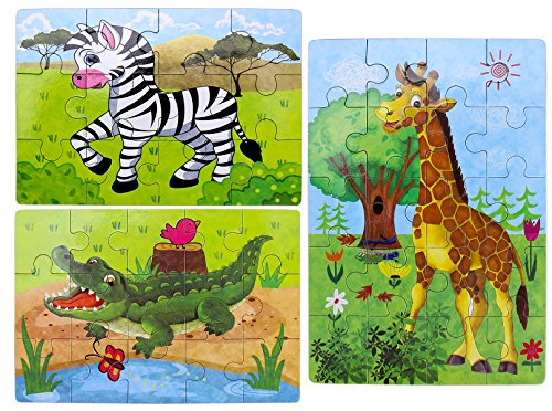 Wooden Jigsaw Puzzles Toys, Free Iron Box for Easy Storage,Pack of 4 with Varying Degree of Difficulty Tool Best for Toddlers 3-5 Years Boys & Girls to Develop Dexterity and Problem Solving