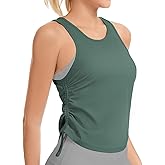 Liuetssroy Side Ruched Workout Tank Tops for Women Loose Fit Racerback Sleeveless Crew Neck Tank Tops for Yoga Gym