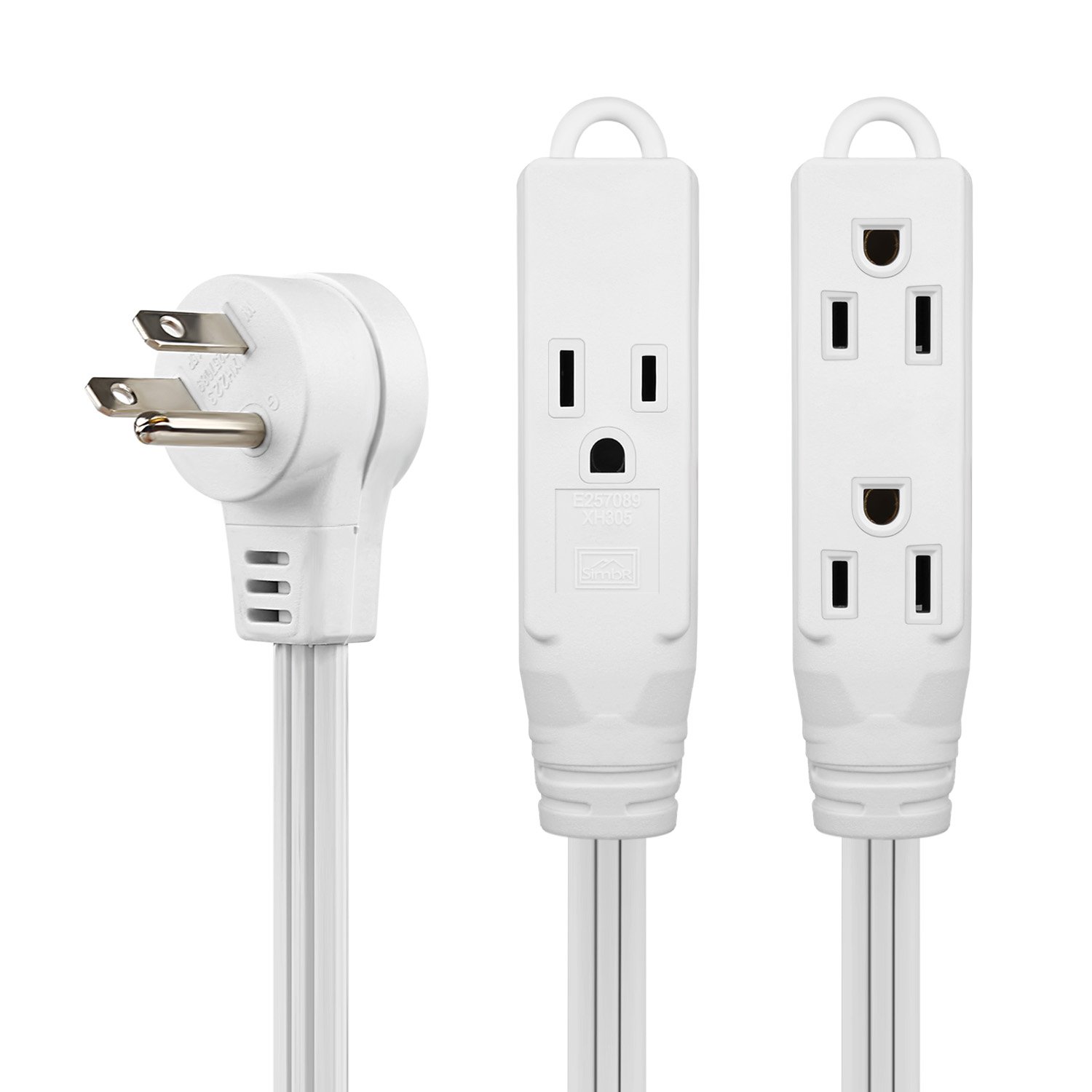 Buy SIMBR Angled Flat Plug Extension Cord Indoor Outdoor with Triple Outlets, 3 Prong Power