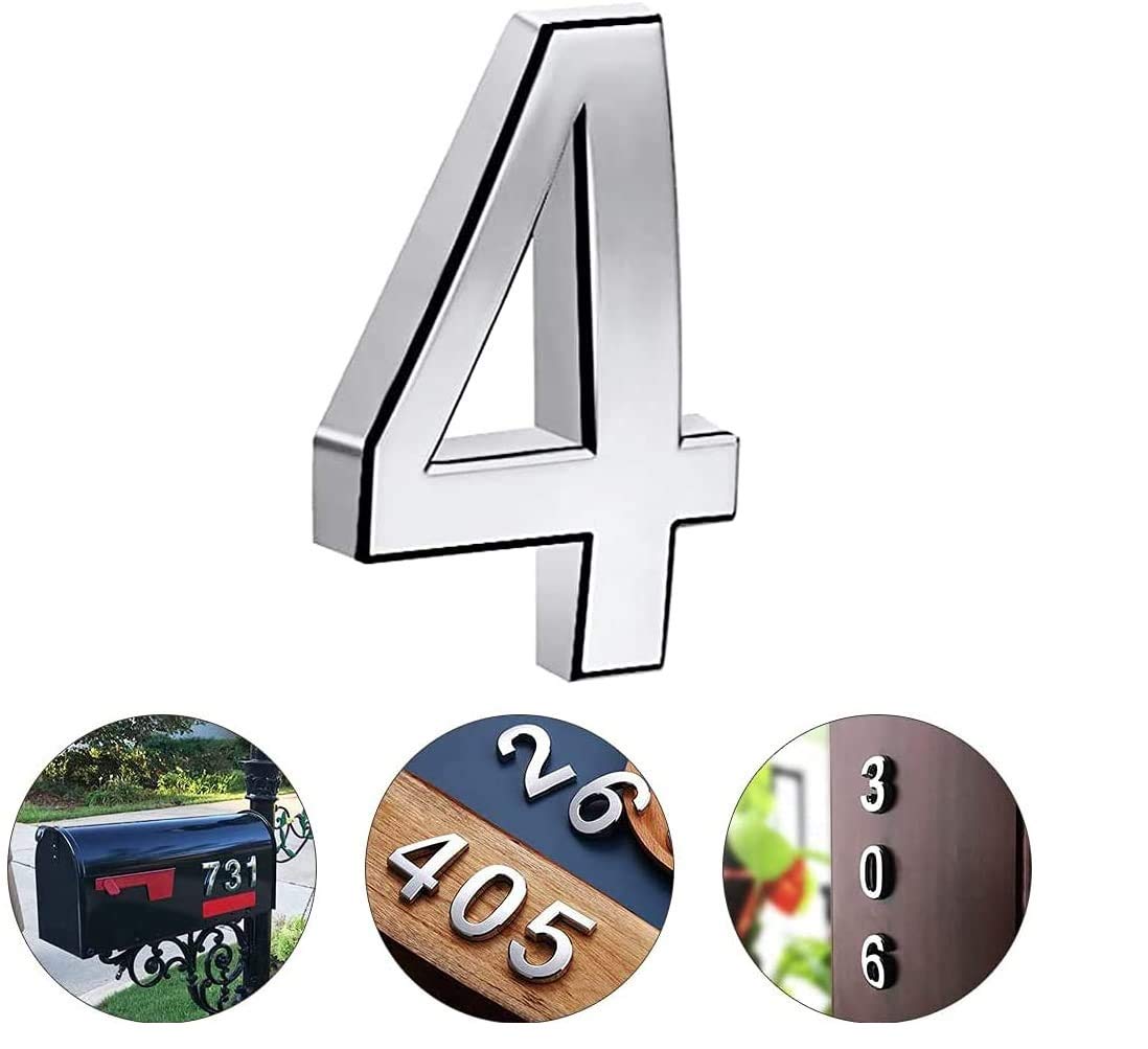 TopE Silver Waterproof 3D Number Stickers - Self Adhesive House Room Door Number for Home Apartment Cabinet Table Mailbox Outdoor Indoor Use