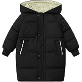 Flygo Girls Puffer Jacket Hooded Winter Coats Water-Resistant Midi Long Zip Puffy Jackets for Boys Little Kids(4-10 Years)