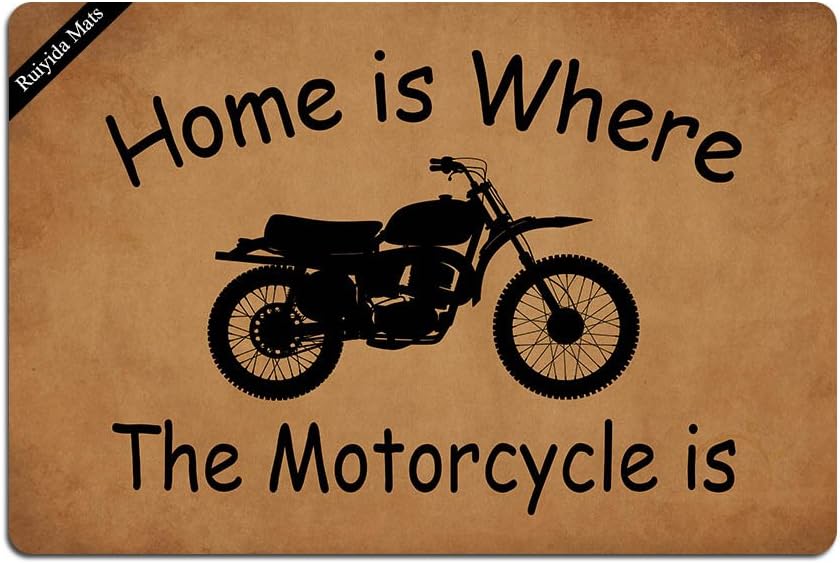Ruiyida Home Is Where The Motorcycle Is Entrance Floor Mat Funny Doormat Door Mat Decorative Indoor Outdoor Doormat Non-woven 23.6 By 15.7 Inch Machine Washable Fabric Top