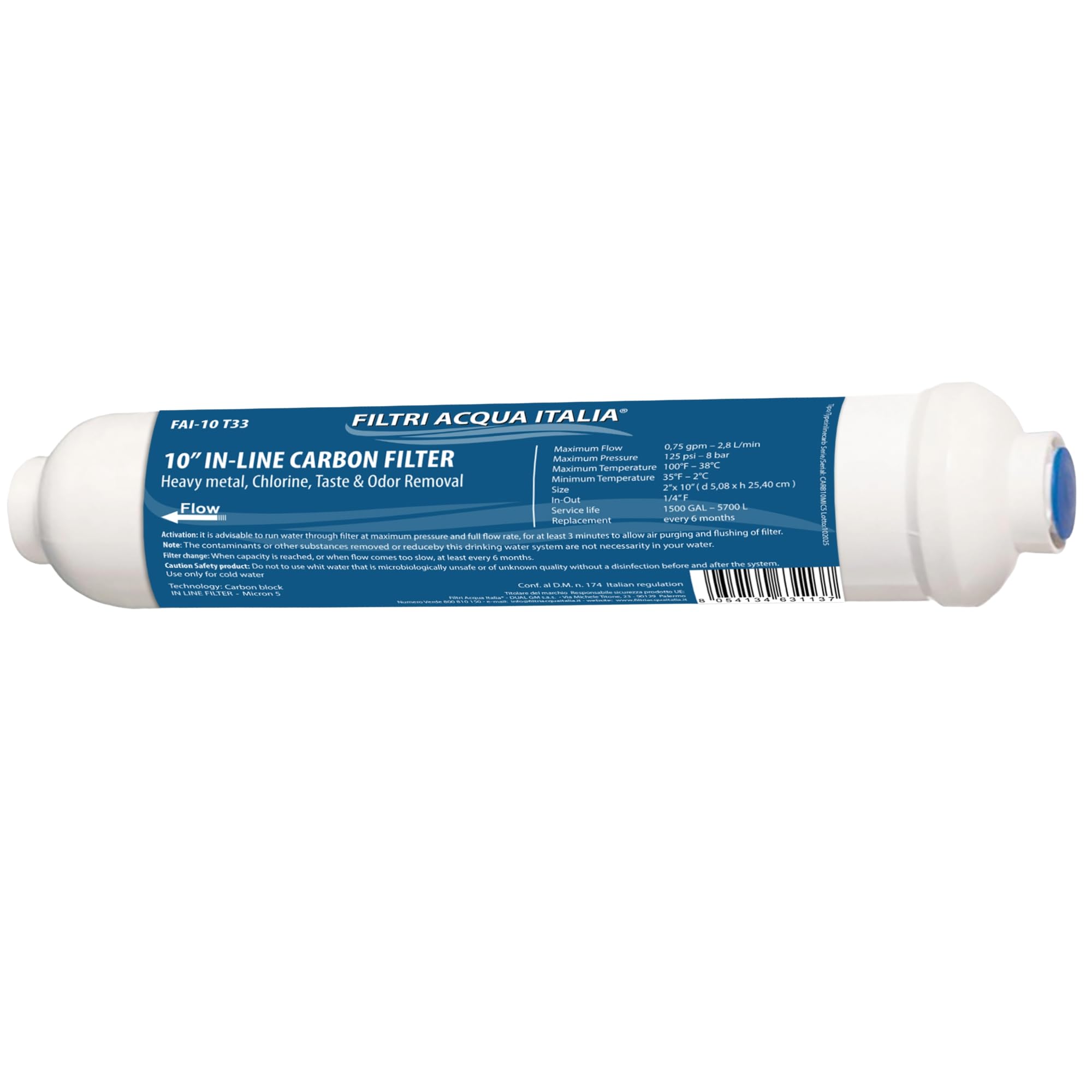 Filtri Acqua Italia Active Carbon Inline Filter 10 Inch Micron 5