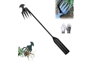 LINNAVARV Gardenia Uprooting Tool, Gardinia Uprooting Tool, Gardenia Iron Weeding Rake, Manual Weed Puller Tool for Lawn and Garden, 4 Tooth Manganese Steel for Gardening Backyard Farm (Black-11.8 In)