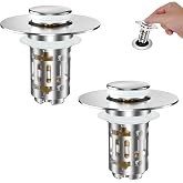 Hibbent 2 Pack Bathroom Sink Drain Strainer, 3 in 1 Pop Up Stopper | Universal Hair Catcher Sink Plug for 1.1''-2.36'' Hole, Removable Stainless Steel Filter Basket, Brass Bullet Core, Chrome