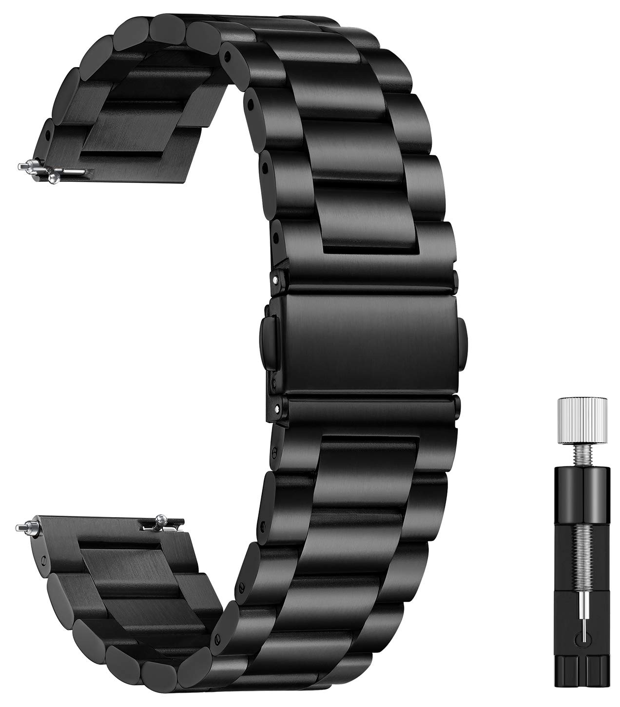 XIRUVE Quick Release Stainless Steel Replacement Watch Band for Women Men 14-24mm (16mm, Black)