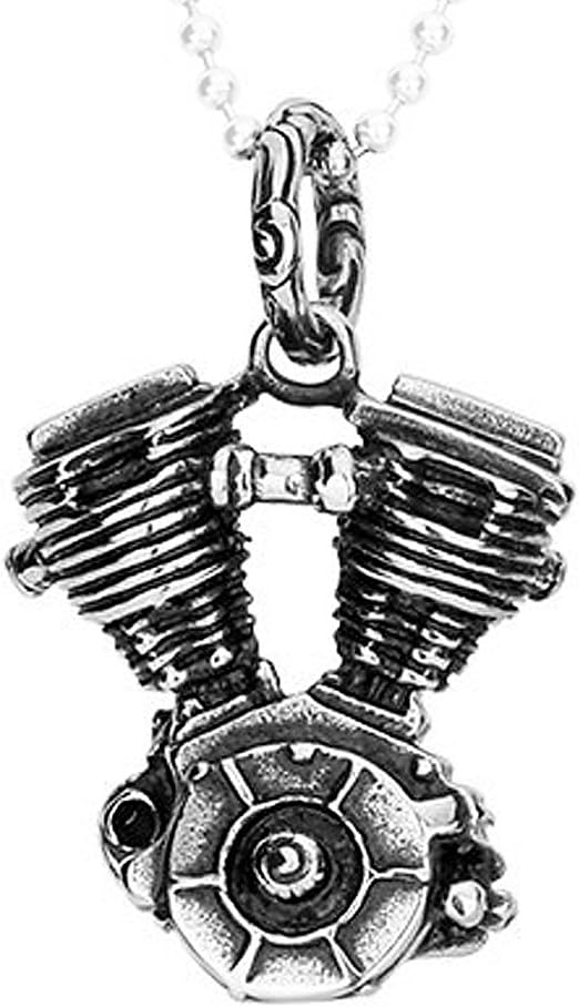 Felix Perry Jewelry Silver Stainless Steel Necklace Motorcycle Engine Mens Pendant 18-26 Inches Chain