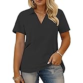 VISLILY Plus-Size-Summer-Tops for Women Collared V Neck Polo Shirts Flowy Tunics Trendy Short Sleeve Blouses 1X-5X