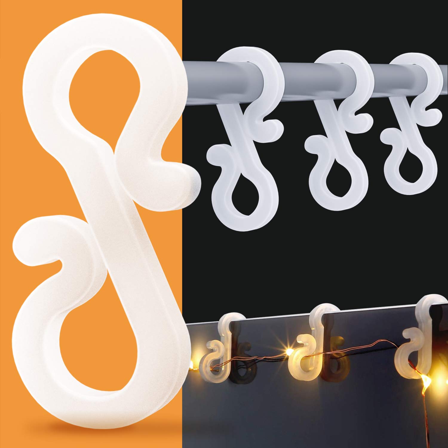 BININBOX Christmas Mini Gutter Hang Hooks Plastic S Sharped Christmas Light Clips for Outdoor Indoor Parties Decoration Strings Lights Use for Christmas, Halloween, New Year(100)