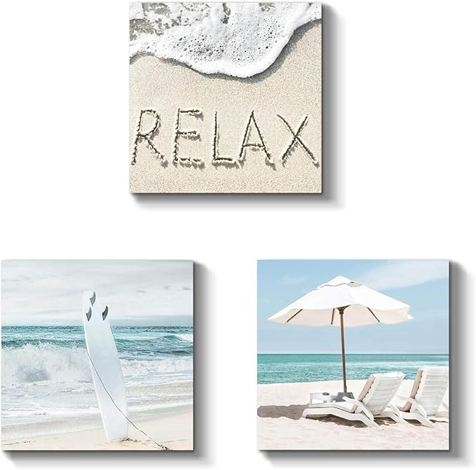 Amazon.com: Beach Theme Canvas Wall Art: Holiday Seaside Picture Print