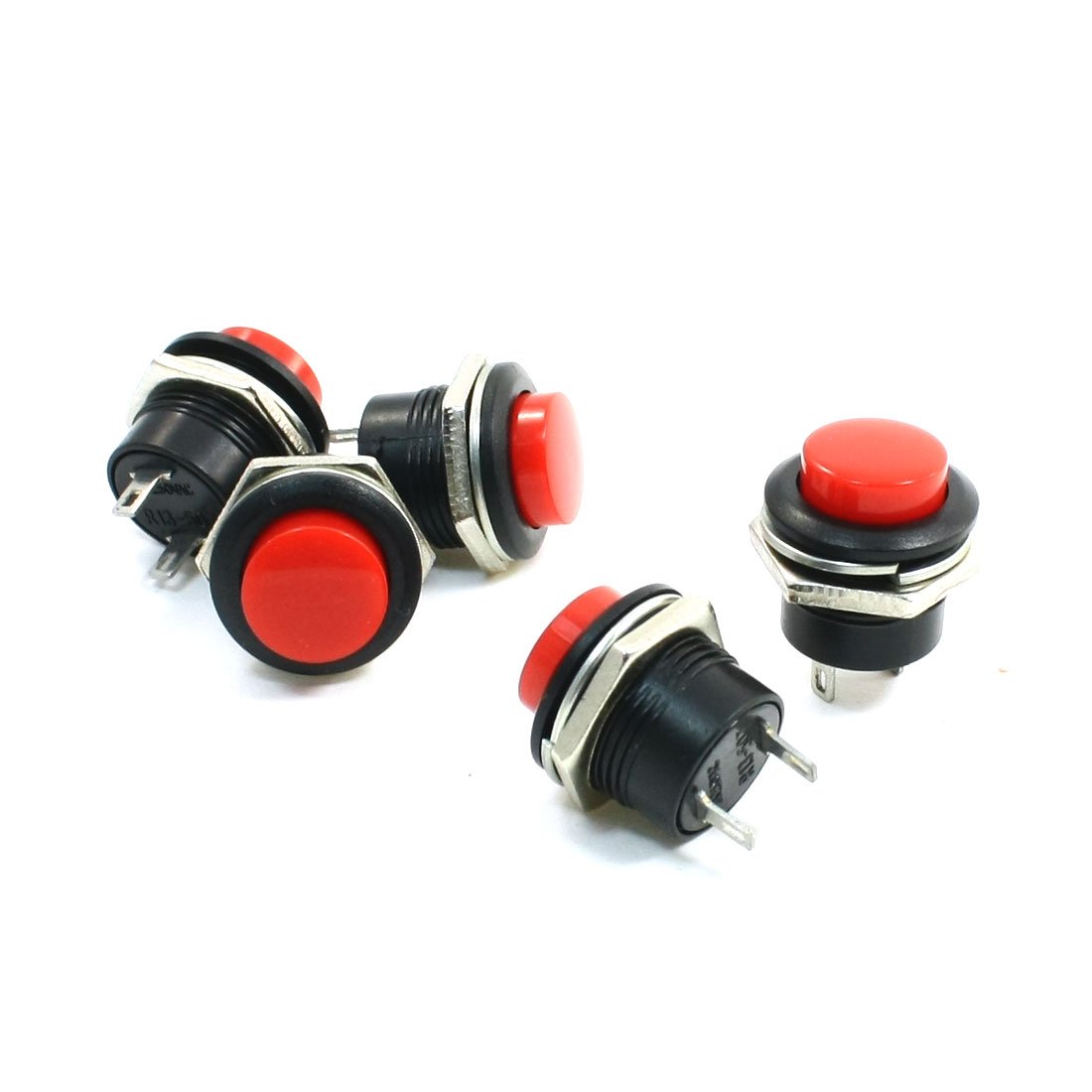Sourcingmap 5 Pcs 3A/250V SPST Red Round Head Momentary Push Button Switch 15mm