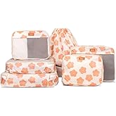 Jadyn Packing Cubes for Travel, 6-Piece Large Packing Cube Organizer Set for Suitcase, Duffel Bag, Luggage, Multiple Sizes Travel Essentials (Daisy)