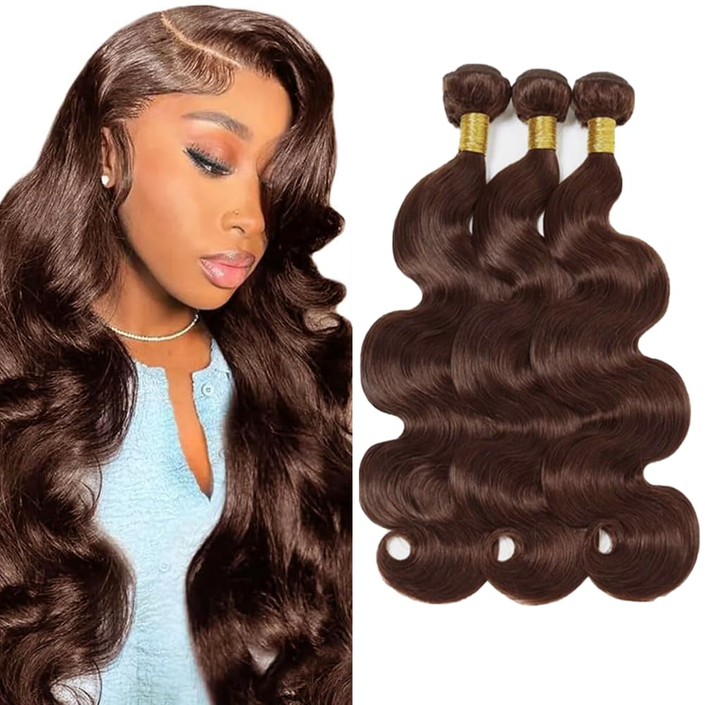 Photo 1 of 26 28 30 Inch Chocolate Brown Bundles CnumGunm Brown Body Wave Bundle 8A Brazilian Virgin Hair Extensions #4 Color