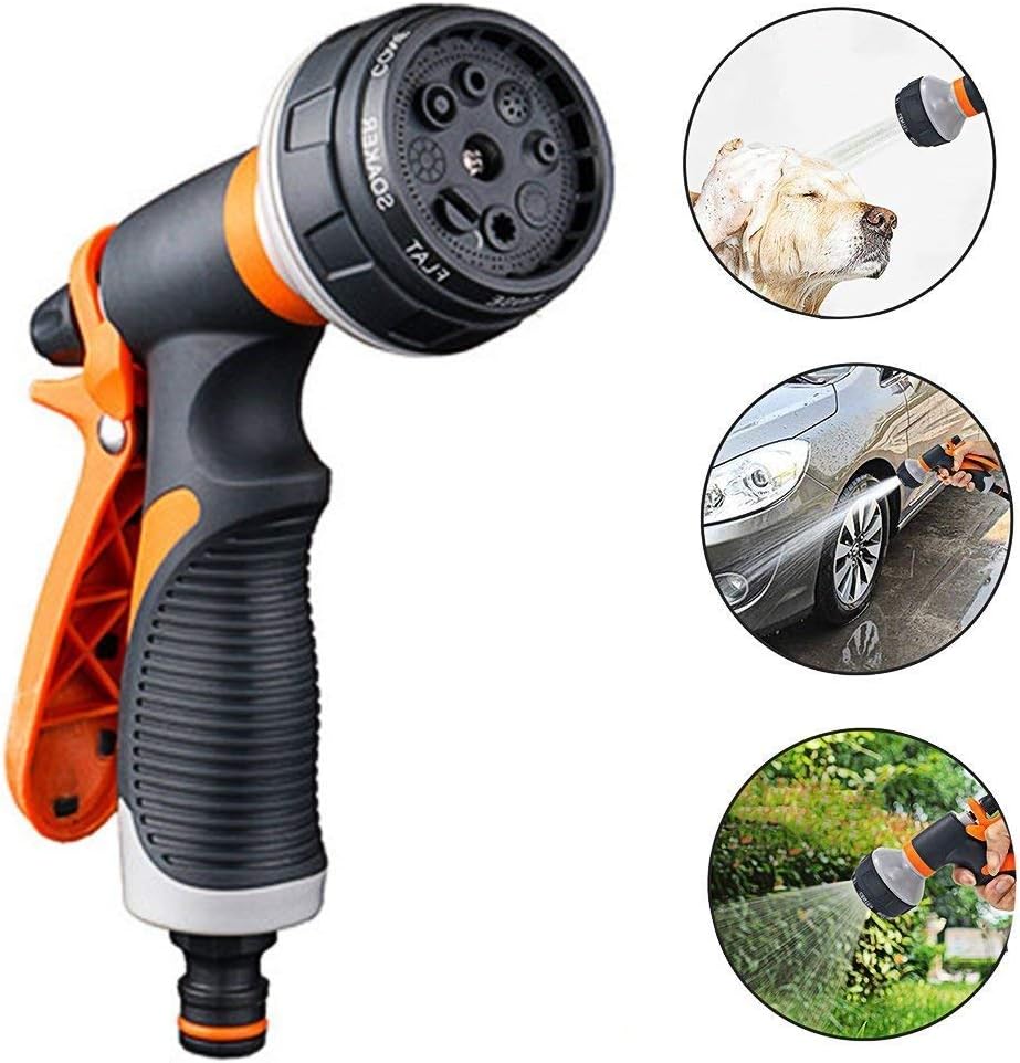 Garden Spray Gun, Spray Nozzle Gun, Multi Spray Watering Gun, 8 Adjustable Patterns Garden Hose Spray Gun, Easy Flow Control Setting, Anti-Slip Design, High Pressure Spray Nozzle for Lawn and Garden