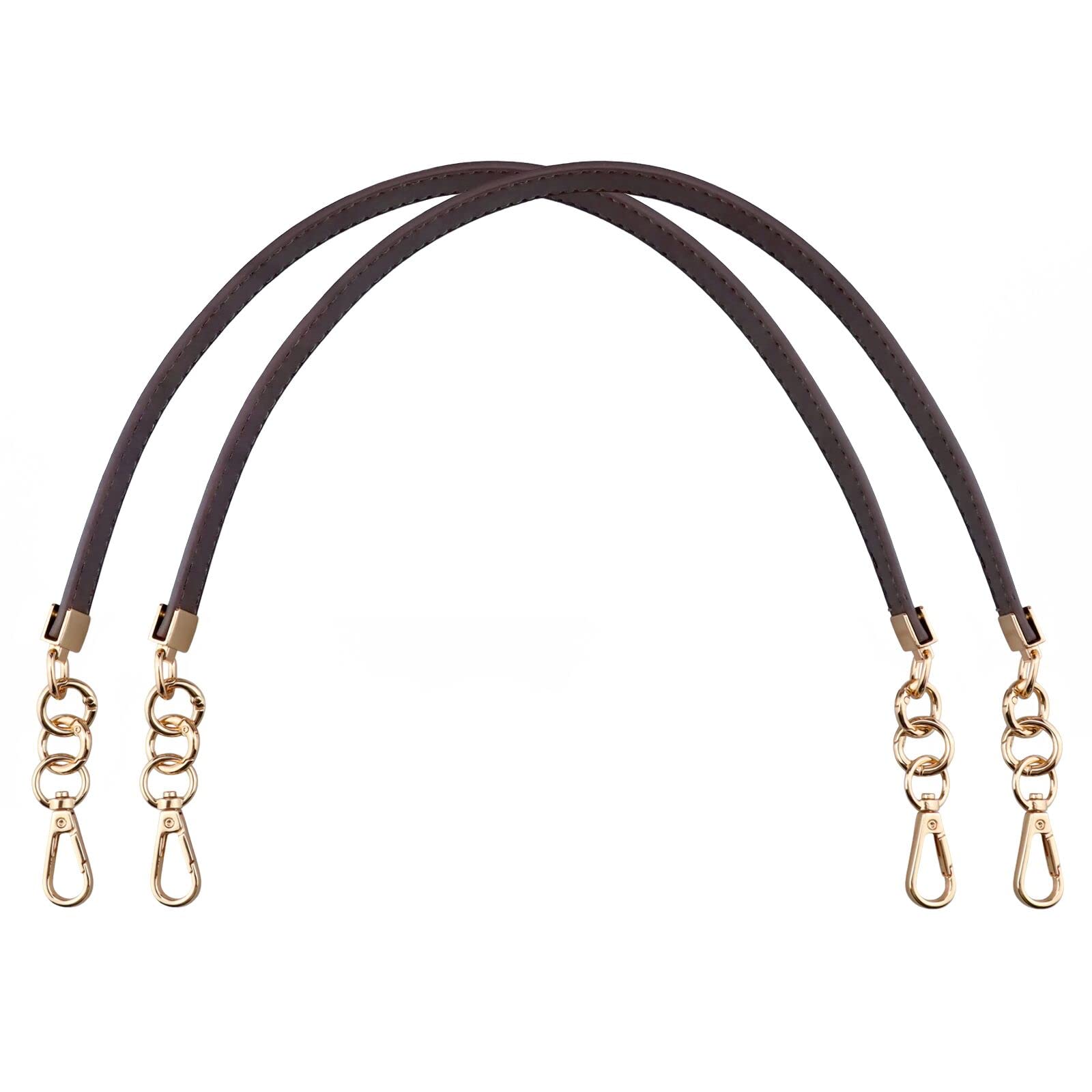 BEAULEGAN Leather Handbag Handles - Short Strap Replacement for Shoulder Bags 2 PCS, 60 cm Long (Dark Brown/Gold)