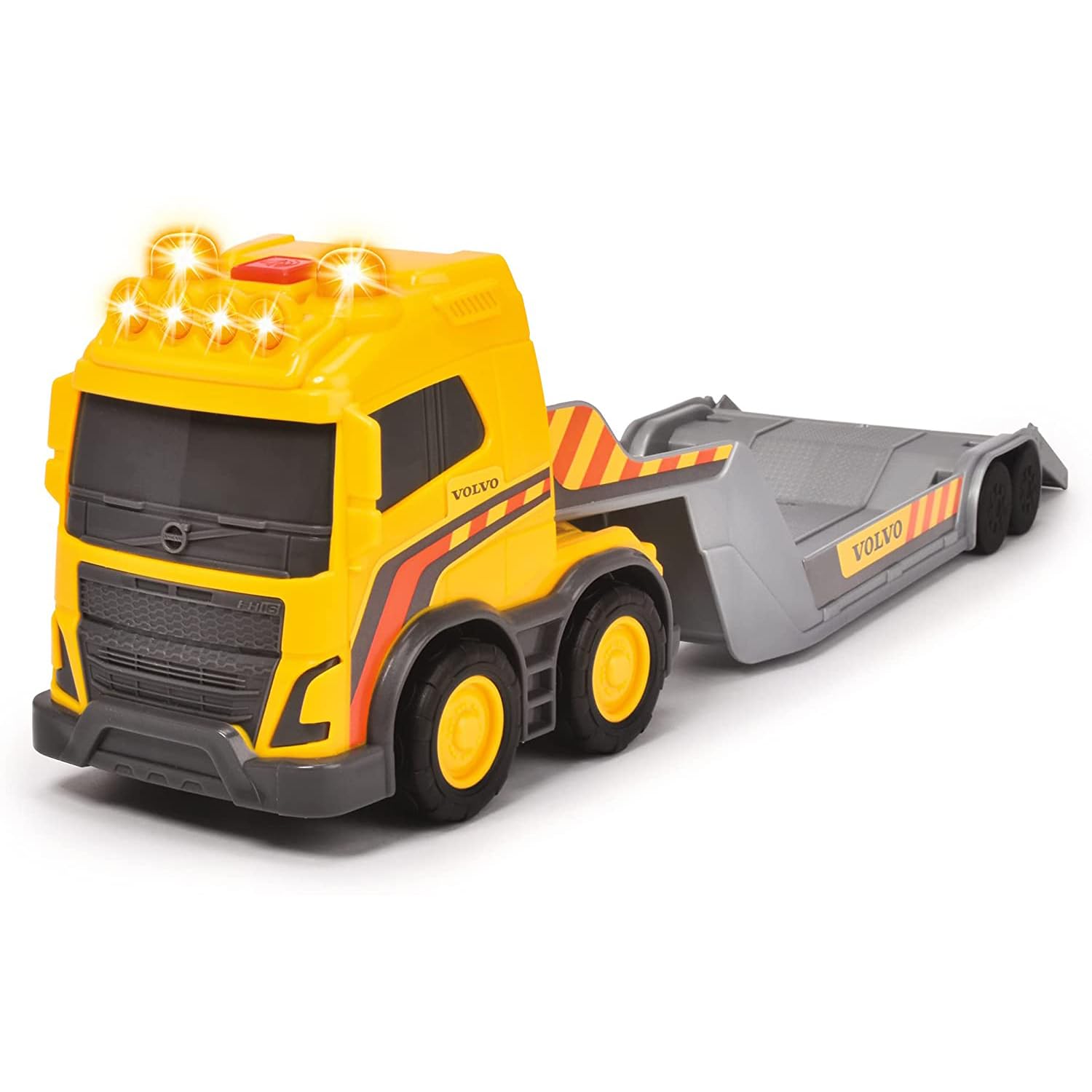 Dickie Toys 203725008 Volvo Team, Construction Site, Sandpit Toy, Truck with Trailer, Wheel Loader 9 cm with Shovel, 32 cm, Hinged, Light & Sound, for Children from 3 Years, Yellow