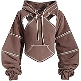 Pooyikoi Crop Hip Hop Hoodies Women Pullover Spring Autumn Cutout Backless Bandage Short Hooded Sweatshirt Tracksuit