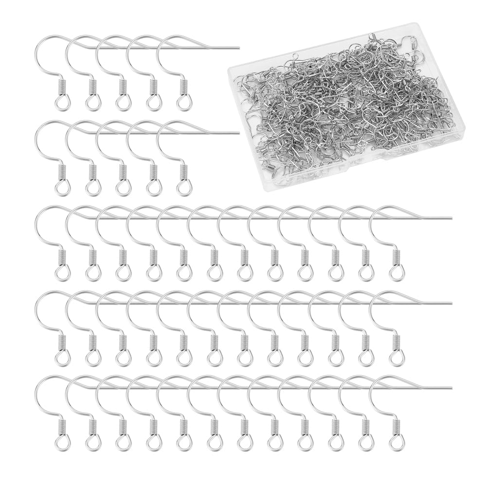 UNICRAFTALE 300Pcs Fish Hook Earring Hooks Findings 316 Surgical Stainless Steel Earring Wire French Hooks with Coil Ear Wires with Loops for Earring Supplies DIY Earrings Making
